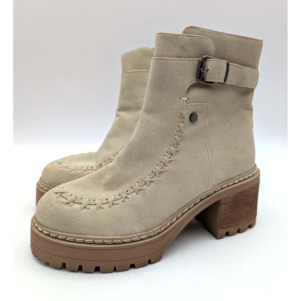 MIA Toula Platform Block Heel Ankle Bootie Women's Ecru Amber Size US8.5M EU38.5